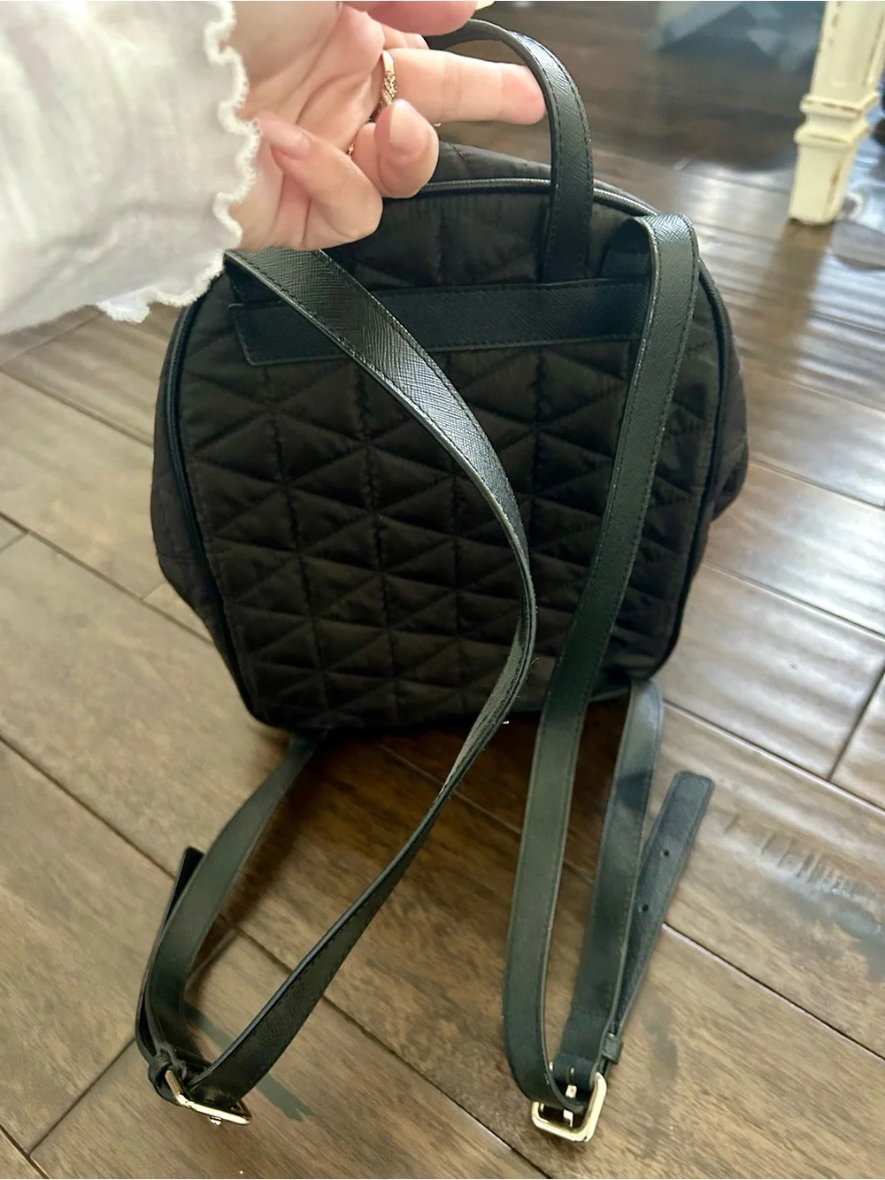 Kate Spade New York Black Quilted Nylon Mini Backpack Gold Hardware